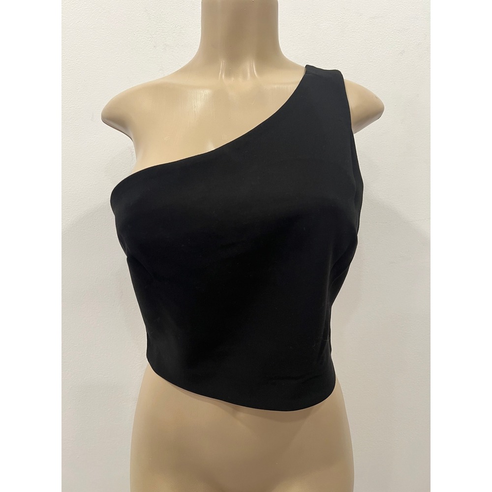 LIKELY Crop Top Womens Size 4 Black One-Shoulder Asymmetric Crop Top Clubwear